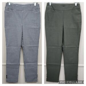 CHICO'S Women's Ponte Leggings Pants Olive Green Black White Gingham SZ 0 US 4